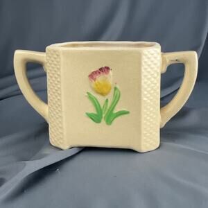 Vintage Japan Hand Painted Sugar Bowl Floral Tulip Motif Two Handles